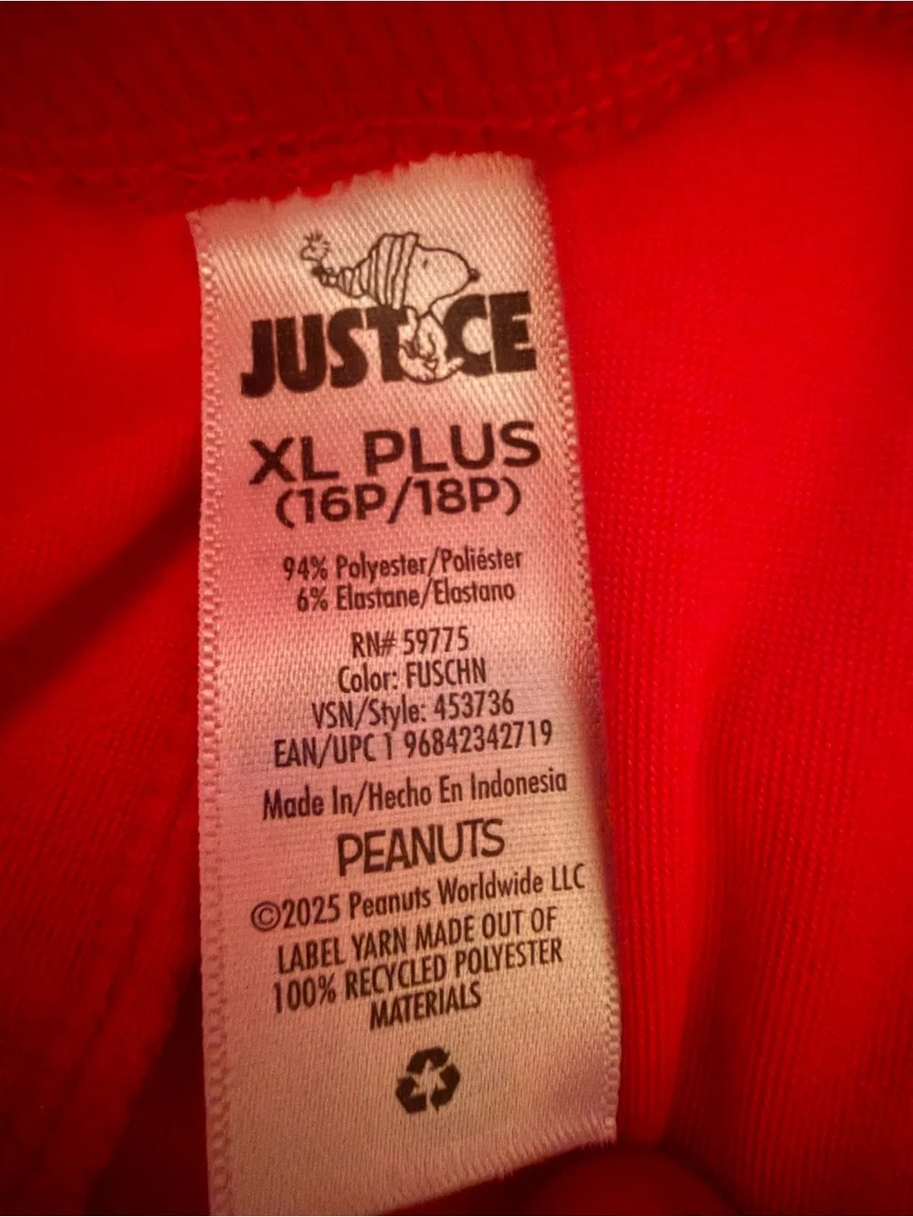 Justice Girls Red Snoopy Holiday Pajama Joggers Pants Size XL (16P/18P)